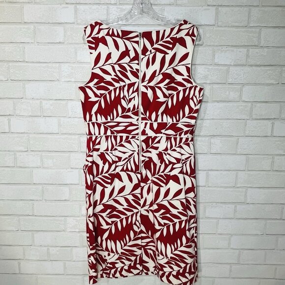 Tahari Tropical Sheath Dress Size 12 Hawaiian Resort Leaf Print Pockets Lined - Picture 2 of 14
